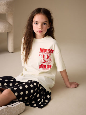 Ecru Bagel Oversized Graphic Print T-Shirt (3-16yrs)