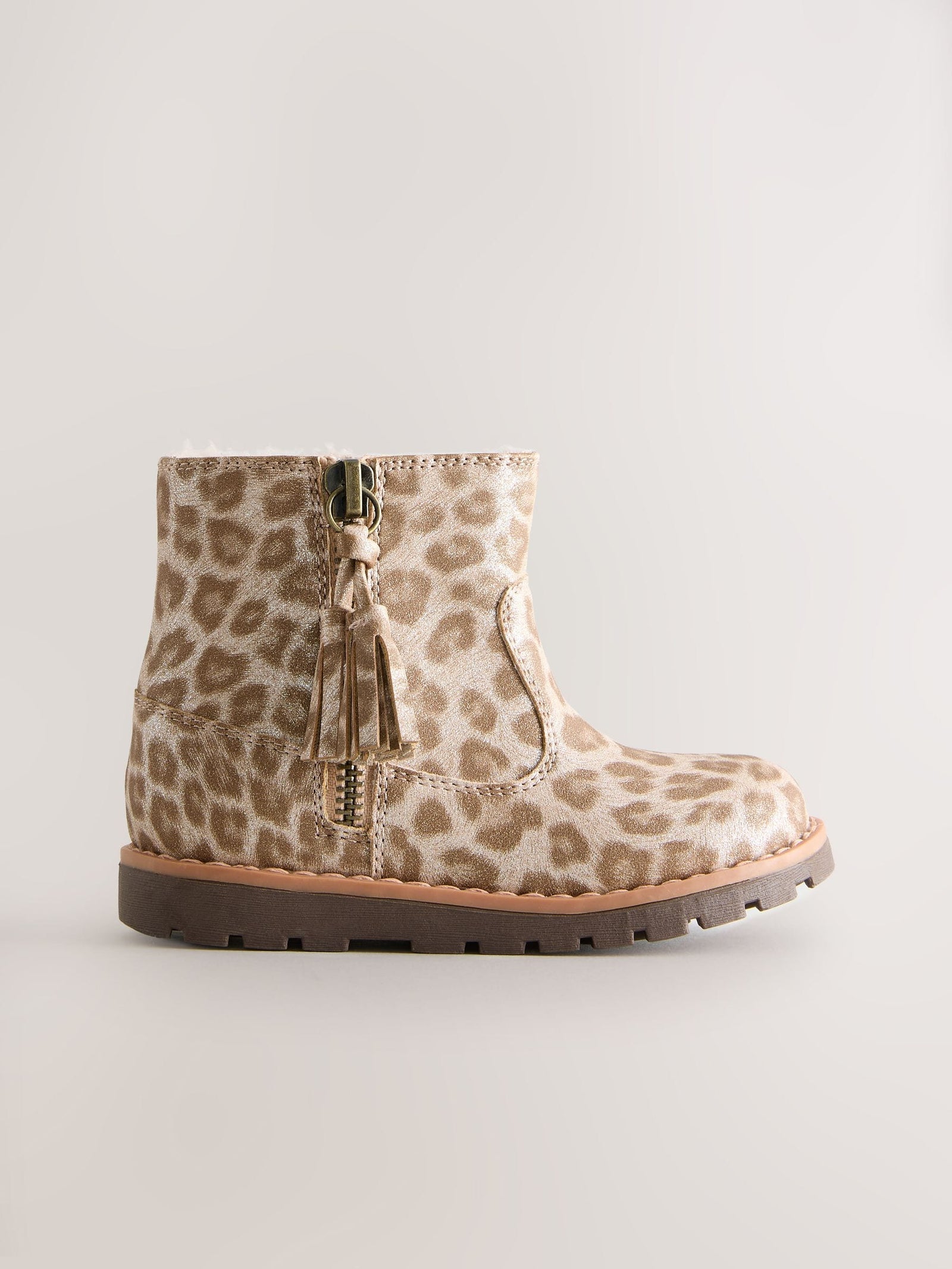 Animal Shimmer Wide Fit (G) Chelsea Zip Tassel Ankle Boots