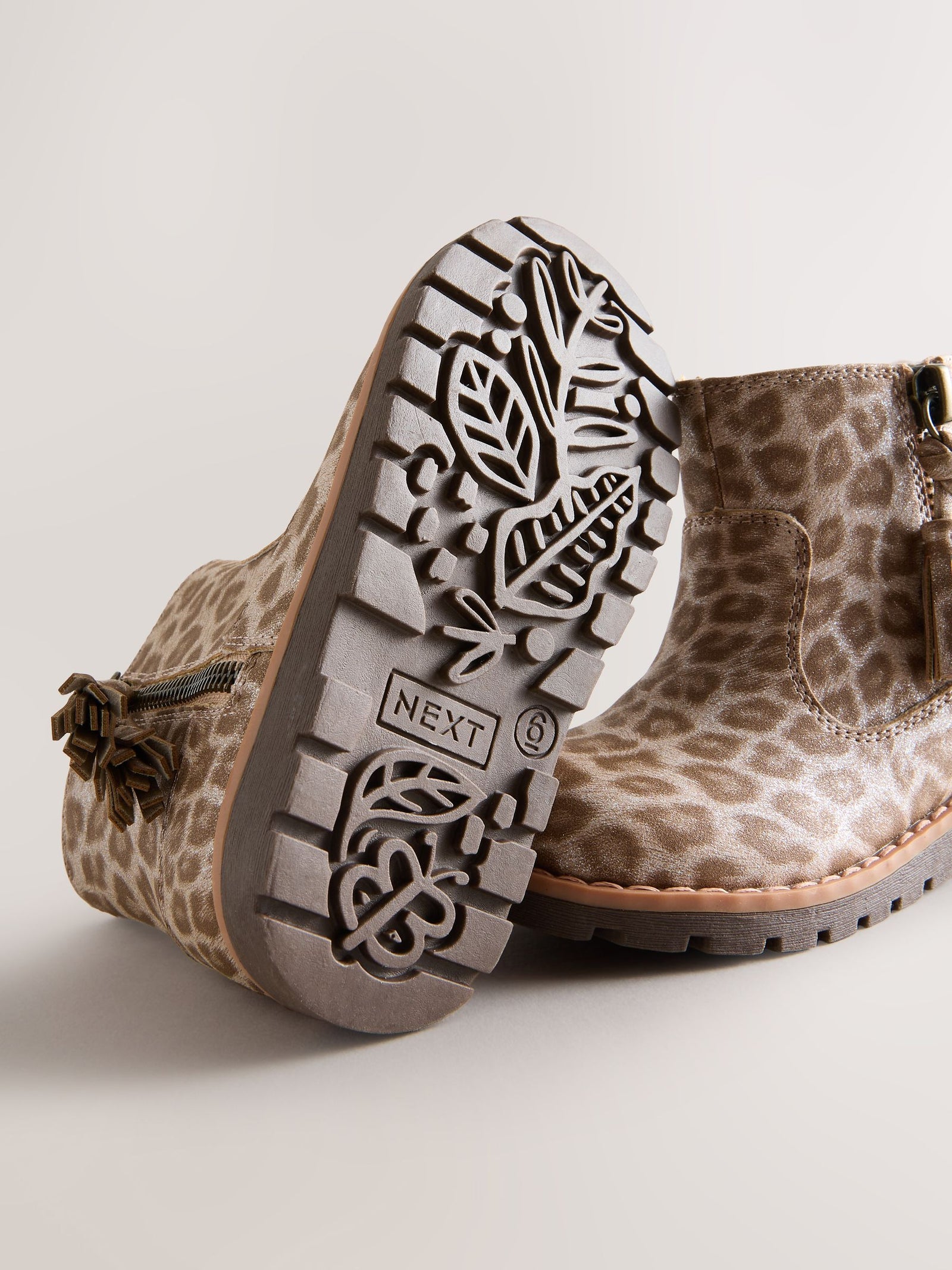 Animal Shimmer Wide Fit (G) Chelsea Zip Tassel Ankle Boots