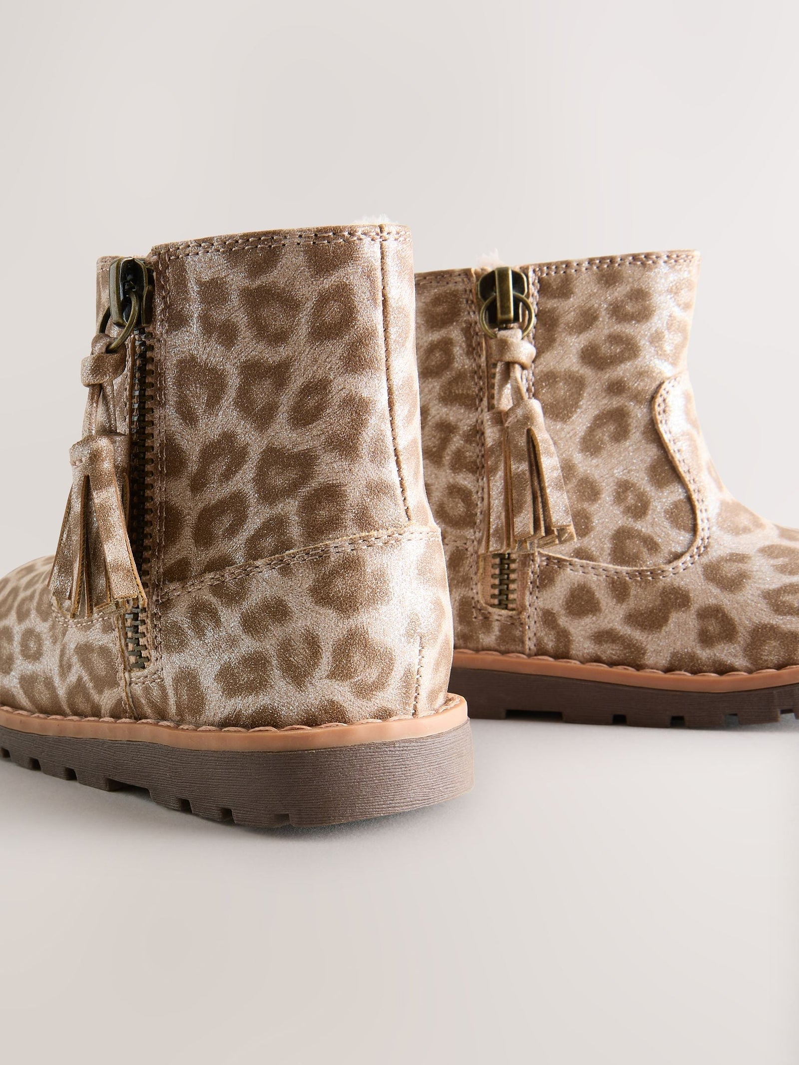Animal Shimmer Wide Fit (G) Chelsea Zip Tassel Ankle Boots