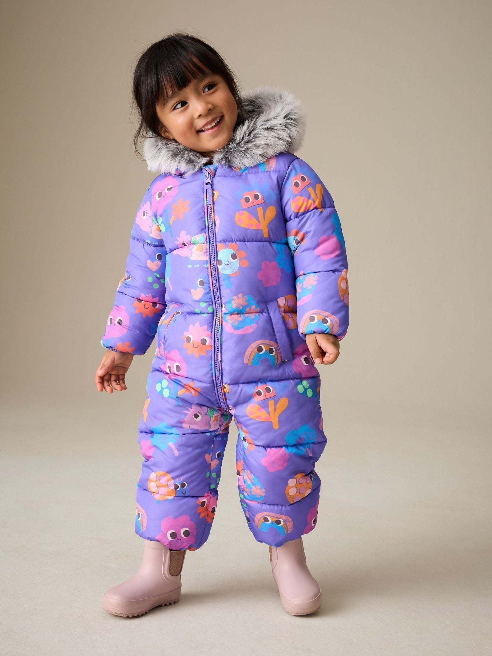 Purple Character Shower Resistant Faux Fur Trim Snowsuit (3mths-7yrs)