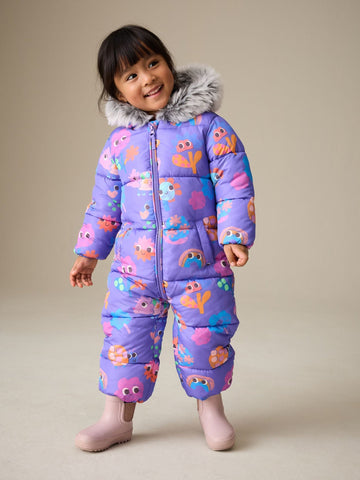 Purple Character Shower Resistant Faux Fur Trim Snowsuit (3mths-7yrs)