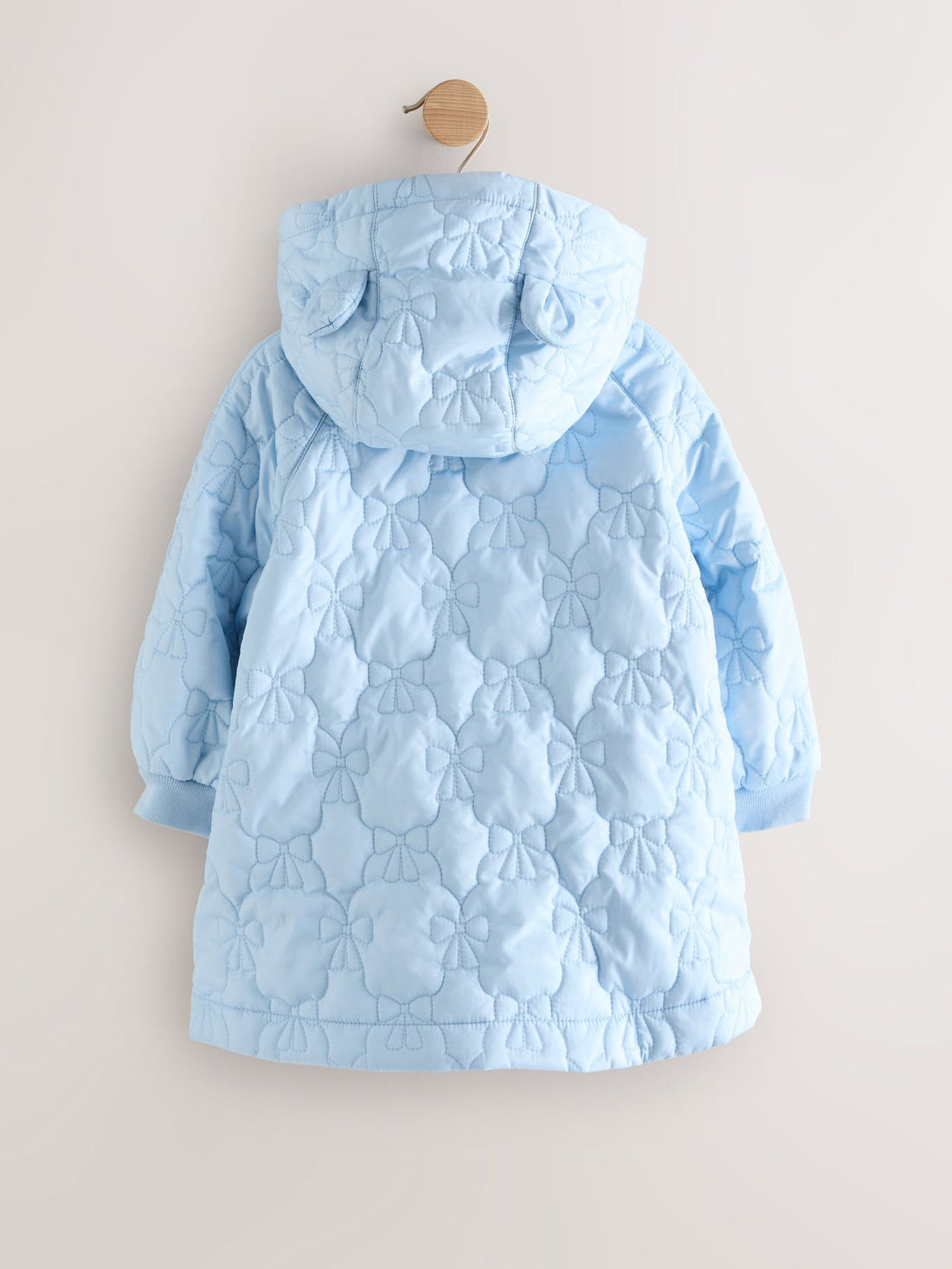 Blue Shower Resistant Bow Quilted Coat (3mths-7yrs)