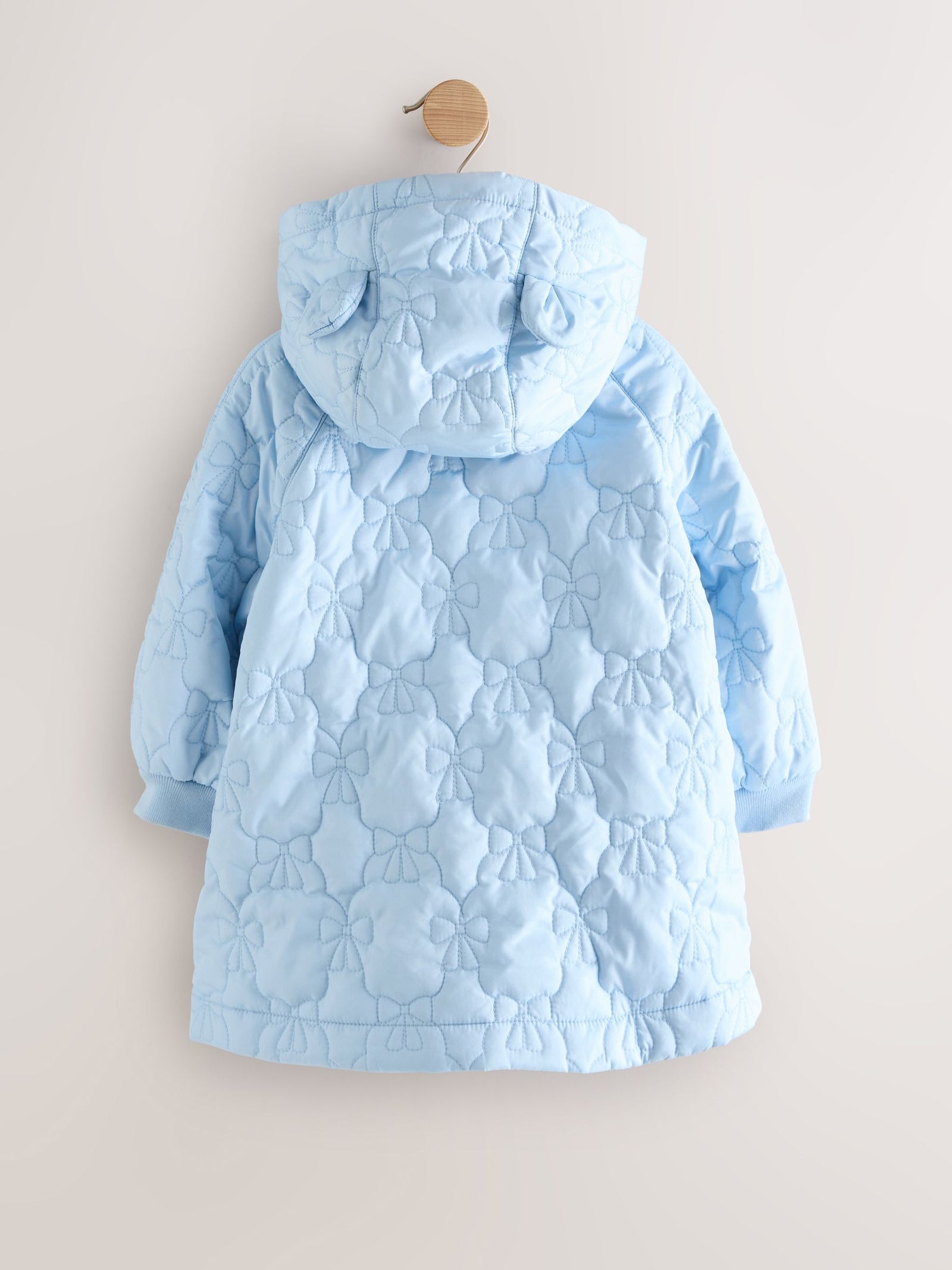 Blue Shower Resistant Bow Quilted Coat (3mths-7yrs)