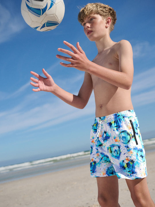 White/Blue Football Printed Swim Shorts (3-16yrs)