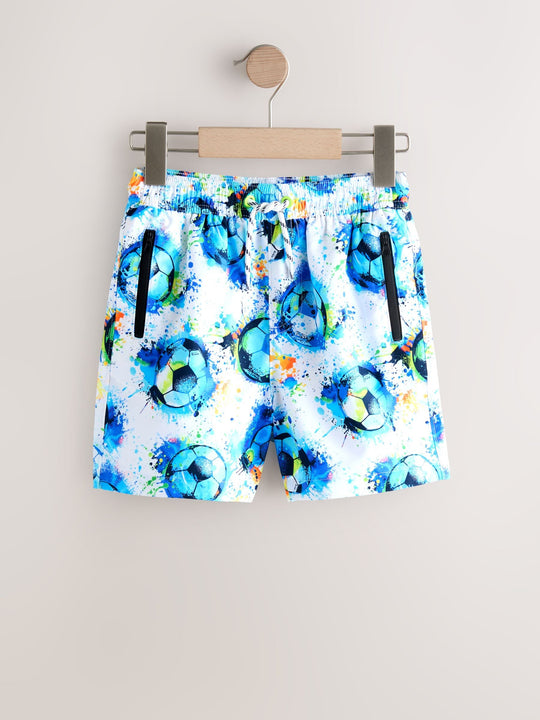 White/Blue Football Printed Swim Shorts (3-16yrs)