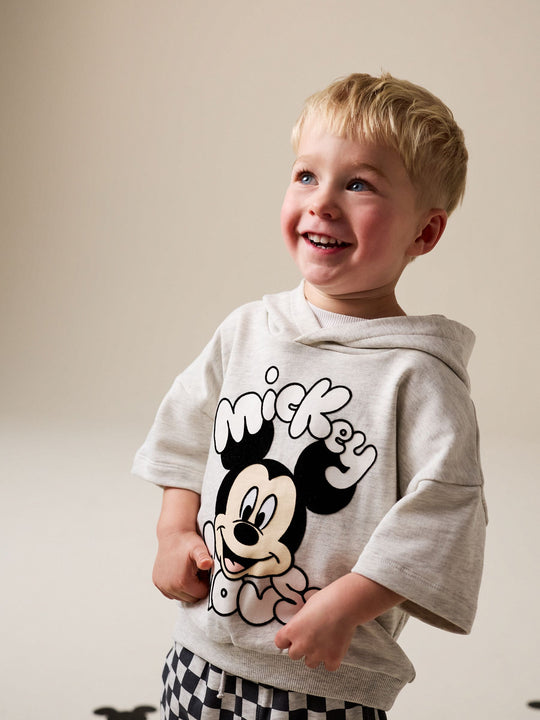 Grey Marl And Checkerboard Hooded Sweatshirt and Shorts Set (3mths-8yrs)