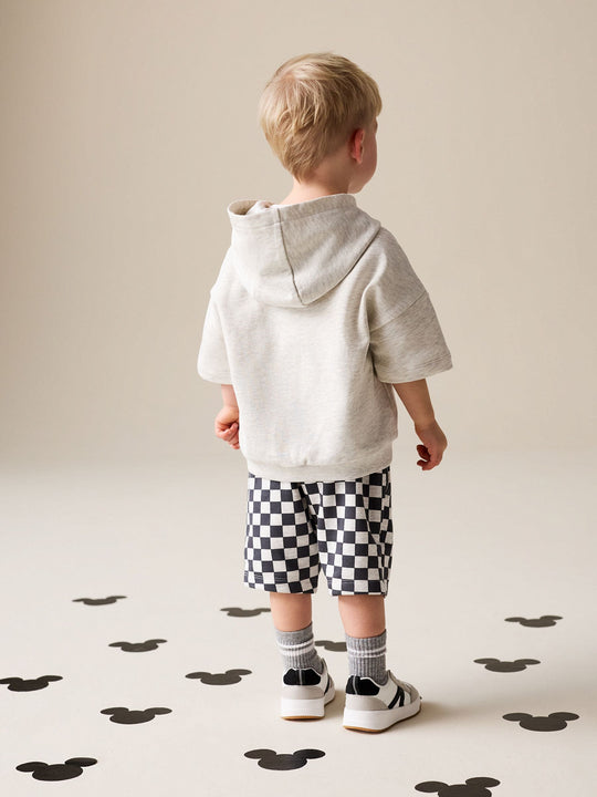 Grey Marl And Checkerboard Hooded Sweatshirt and Shorts Set (3mths-8yrs)