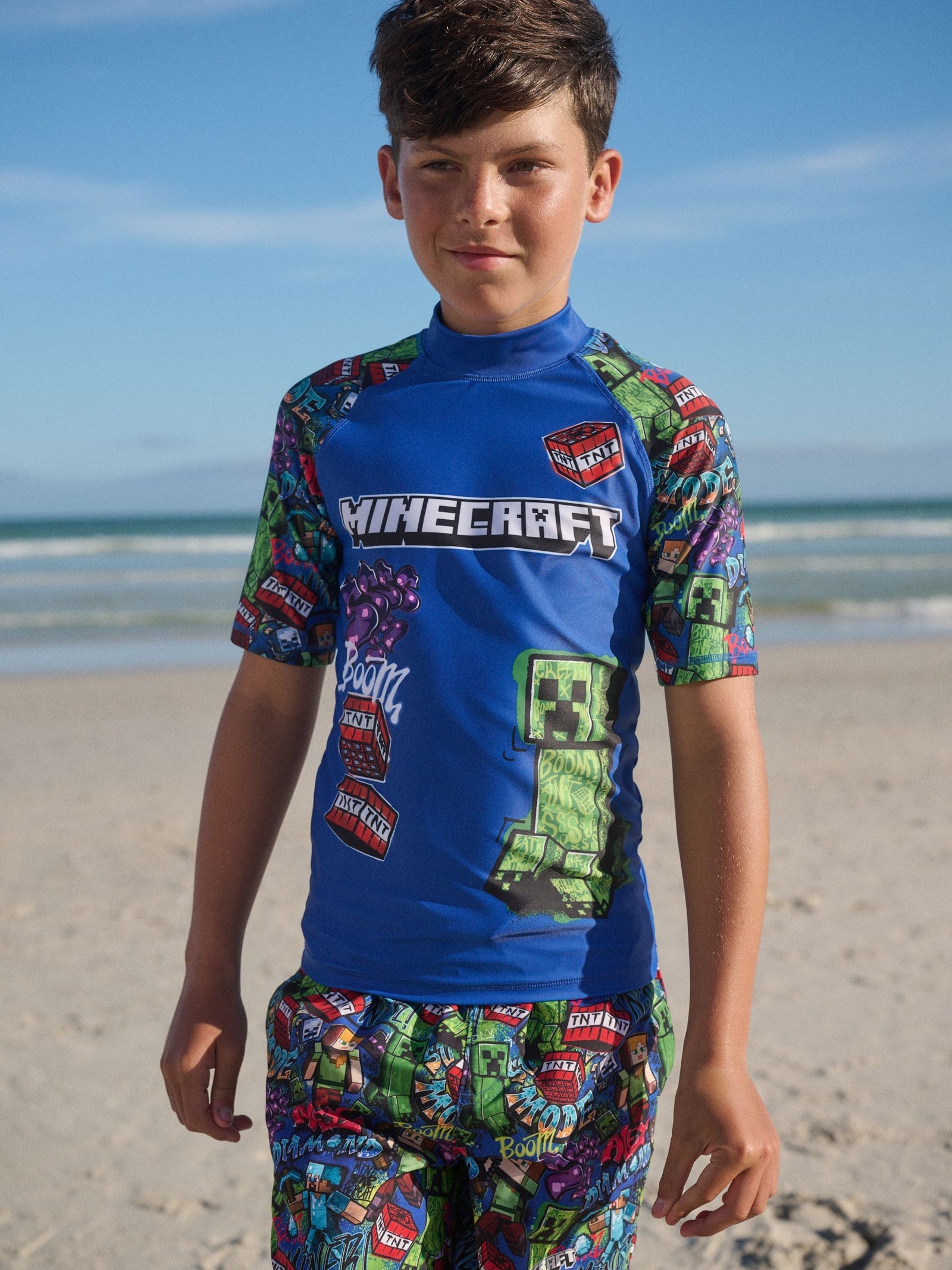 Navy Minecraft Rash Vest (3-16yrs)