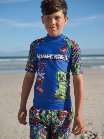 Navy Minecraft Rash Vest (3-16yrs)