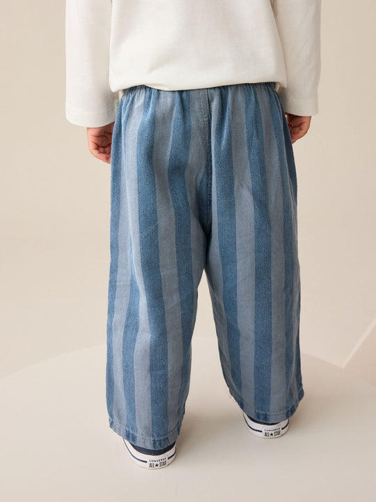 Dark Blue Stripe Pull On Wide Trousers (3mths-7yrs)