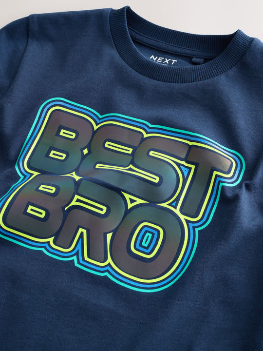 Navy Blue Best Bro Regular Fit Short Sleeve Graphic Print T-Shirt (3-16yrs)