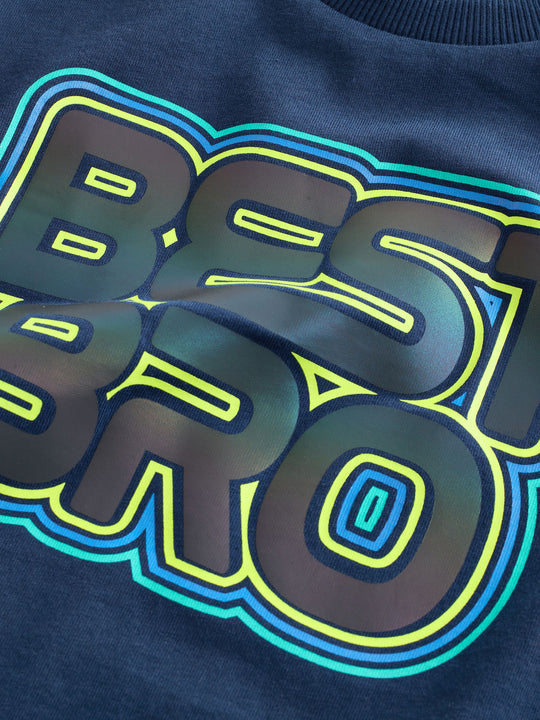Navy Blue Best Bro Regular Fit Short Sleeve Graphic Print T-Shirt (3-16yrs)