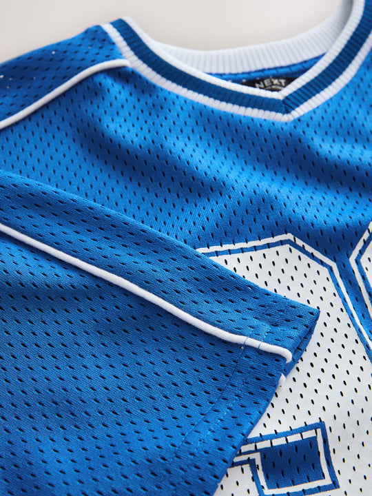 Cobalt Blue Mesh Varsity Short Sleeve T-Shirt (3-16yrs)