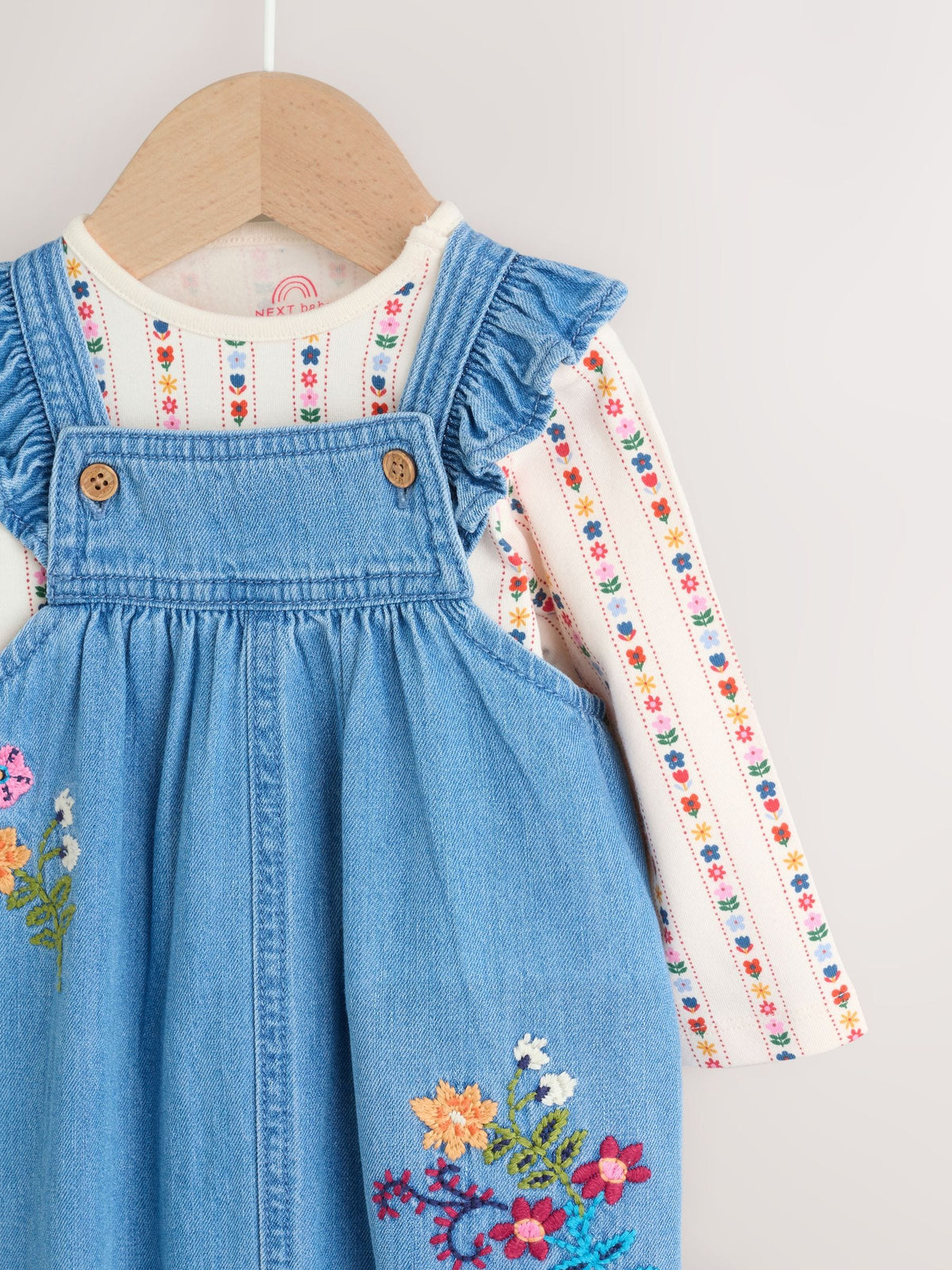 Embroidered Denim Dungarees and Long Sleeve Bodysuit Set 2 Piece (0mths-3yrs)