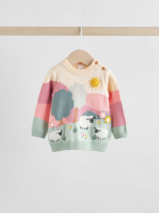 Pink Sheep Scene Baby Knitted Jumper and Leggings Set 2 Piece (0mths-2yrs)
