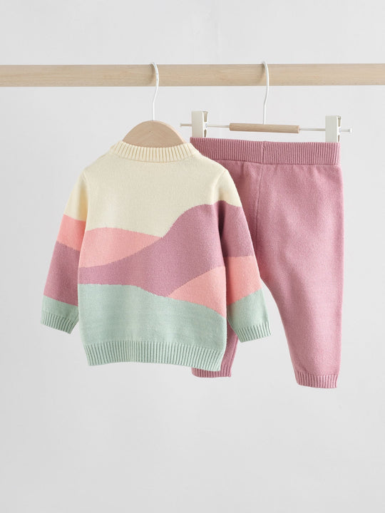 Pink Sheep Scene Baby Knitted Jumper and Leggings Set 2 Piece (0mths-2yrs)