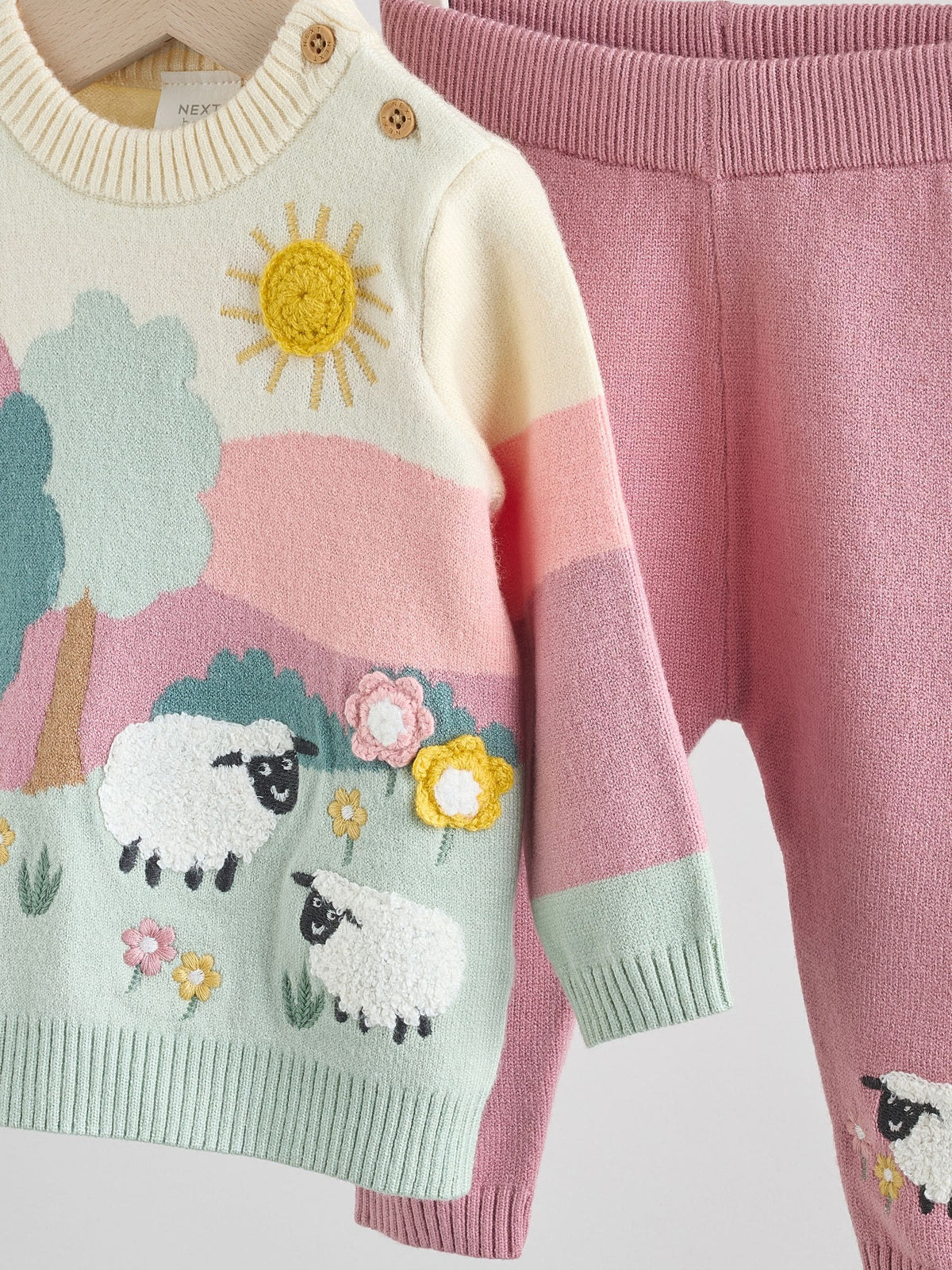 Pink Sheep Scene Baby Knitted Jumper and Leggings Set 2 Piece (0mths-2yrs)