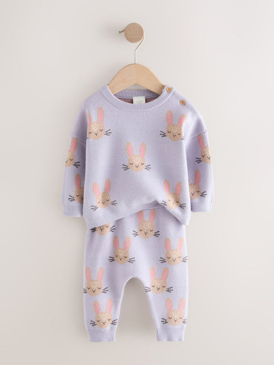 Purple Rabbit Baby Knitted Jumper and Leggings Set 2 Piece (0mths-2yrs)