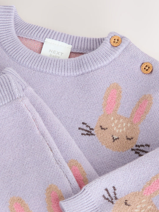 Purple Rabbit Baby Knitted Jumper and Leggings Set 2 Piece (0mths-2yrs)