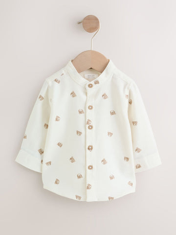 Ecru Bear Long Sleeve Grandad Collar All-Over Print Character Shirt (3mths-7yrs)