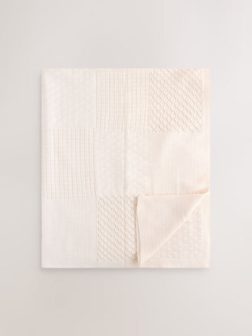 Cream Knitted Patchwork Baby Blanket
