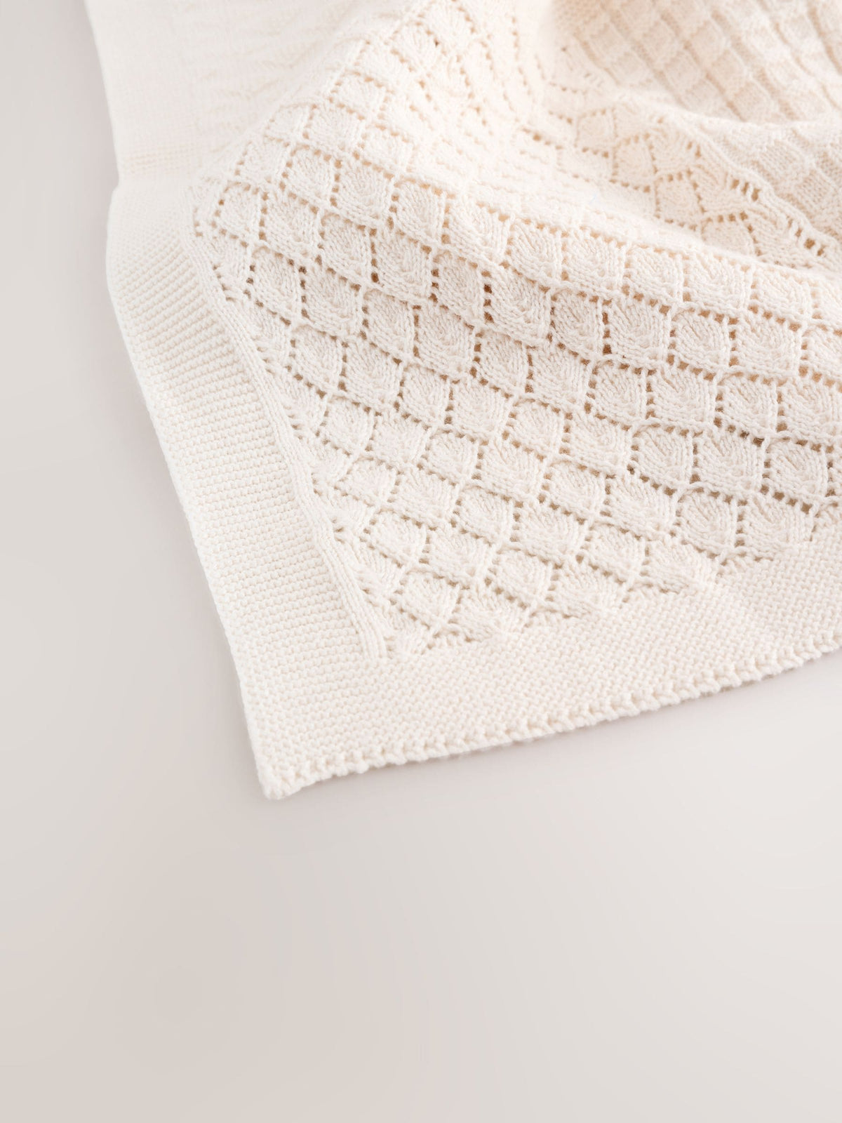Cream Knitted Patchwork Baby Blanket
