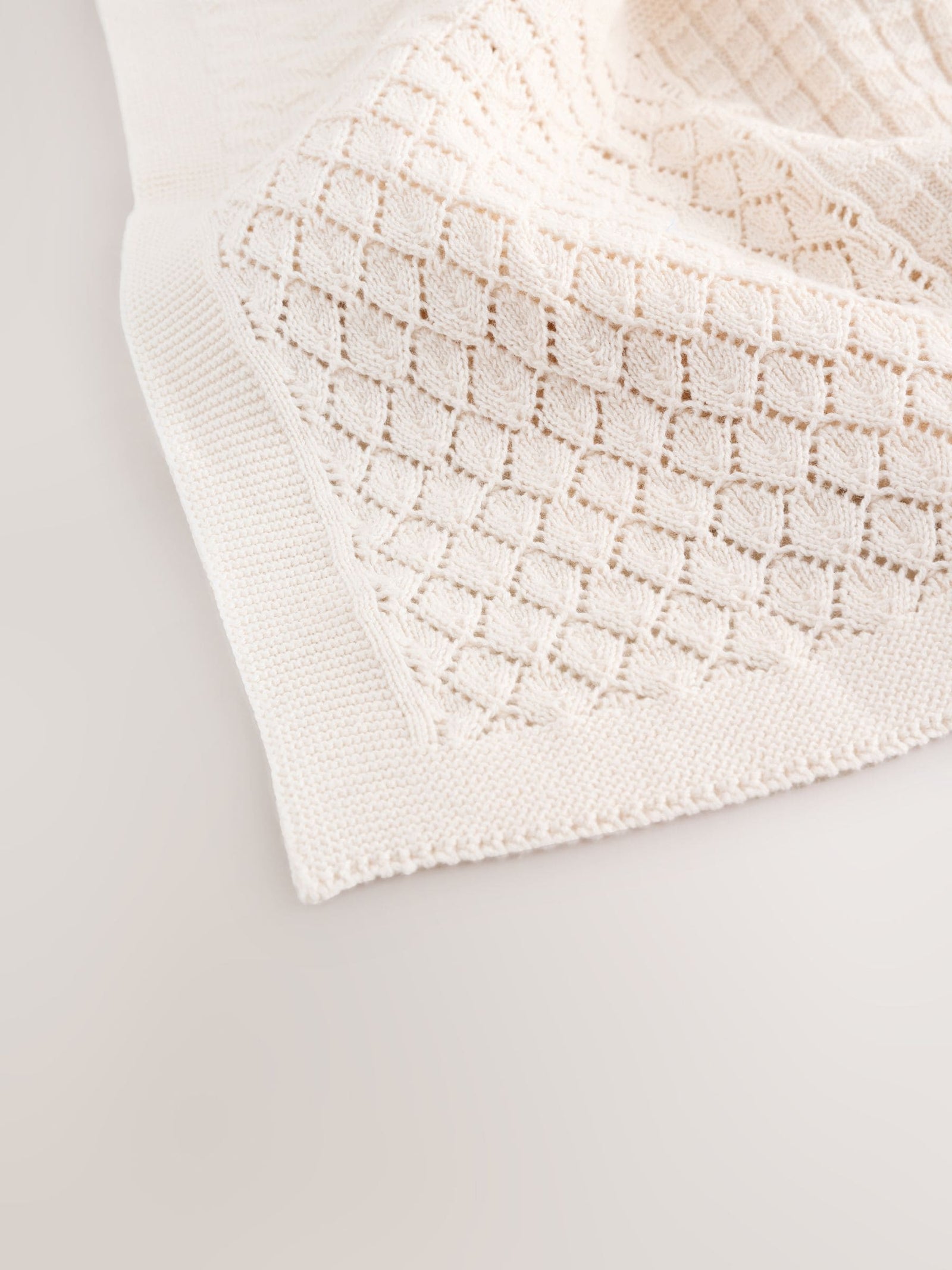 Cream Knitted Patchwork Baby Blanket