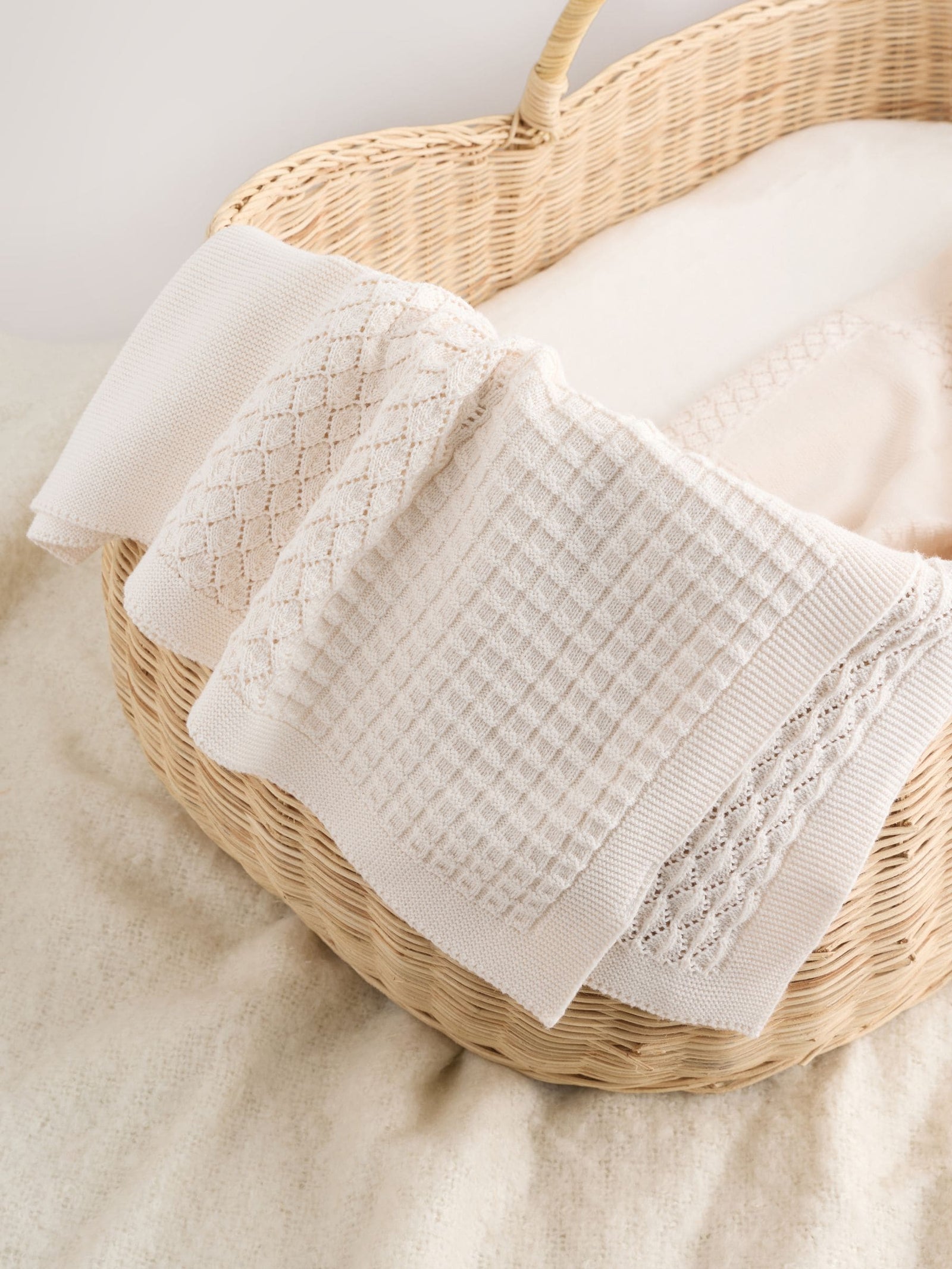Cream Knitted Patchwork Baby Blanket
