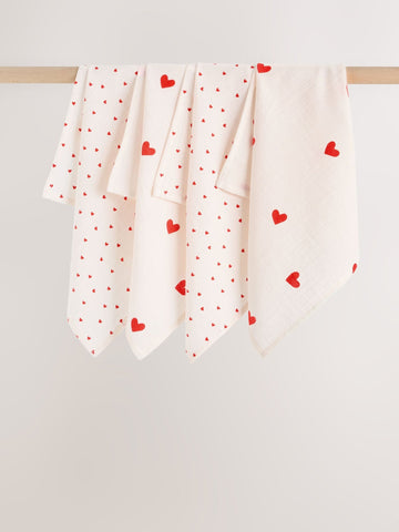 Red Hearts Baby Muslins Cloths 4 Pack