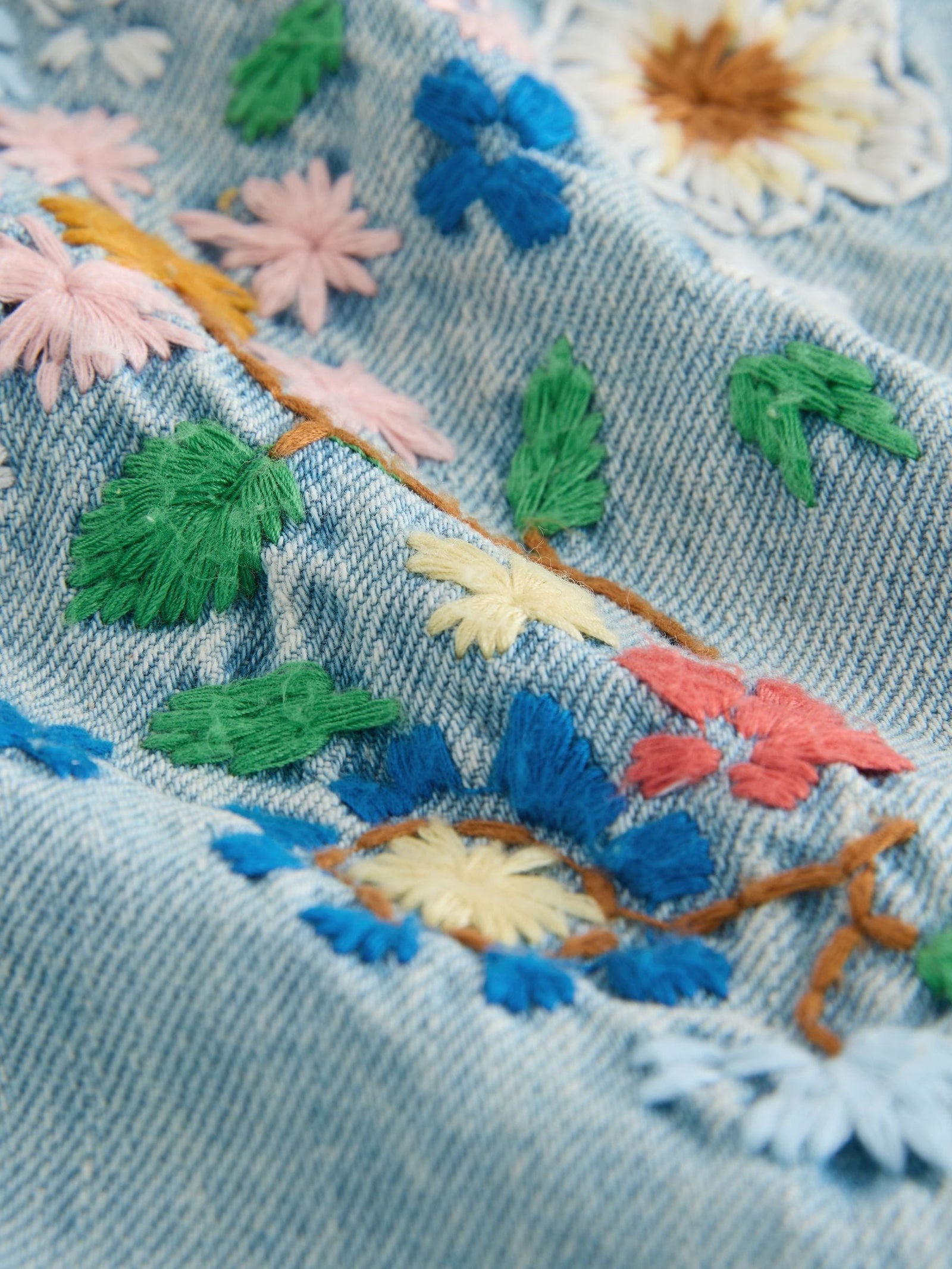 Mid Blue Floral Embroidered Denim Playsuit and T-Shirt (3mths-7yrs)