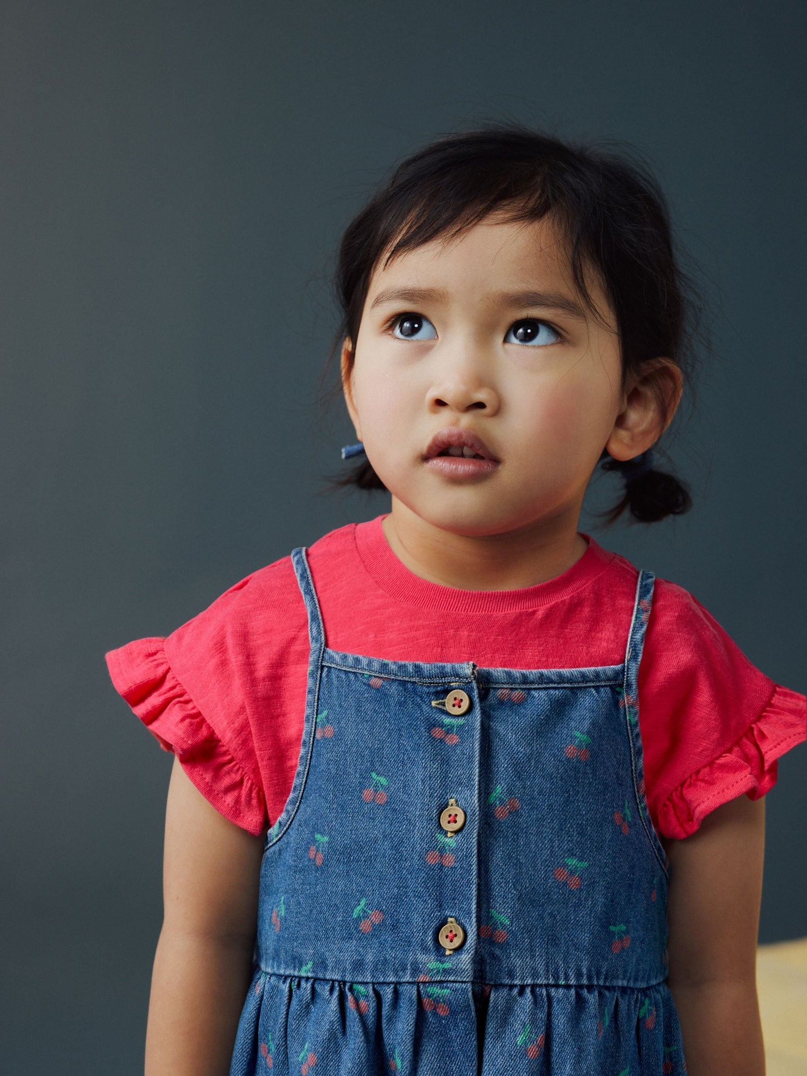 Dark Blue Cherry Printed Denim Playsuit and T-Shirt (3mths-7yrs)