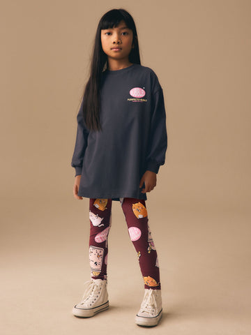 Charcoal Grey Bubble Tea Graphic Print Top and Leggings Set (3-16yrs)