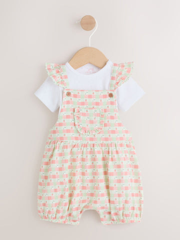 Pink Check Baby Dungarees and Bodysuits Set 2 Piece (0mths-2yrs)