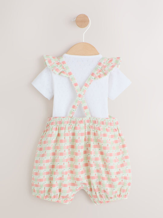 Pink Check Baby Dungarees and Bodysuits Set 2 Piece (0mths-2yrs)