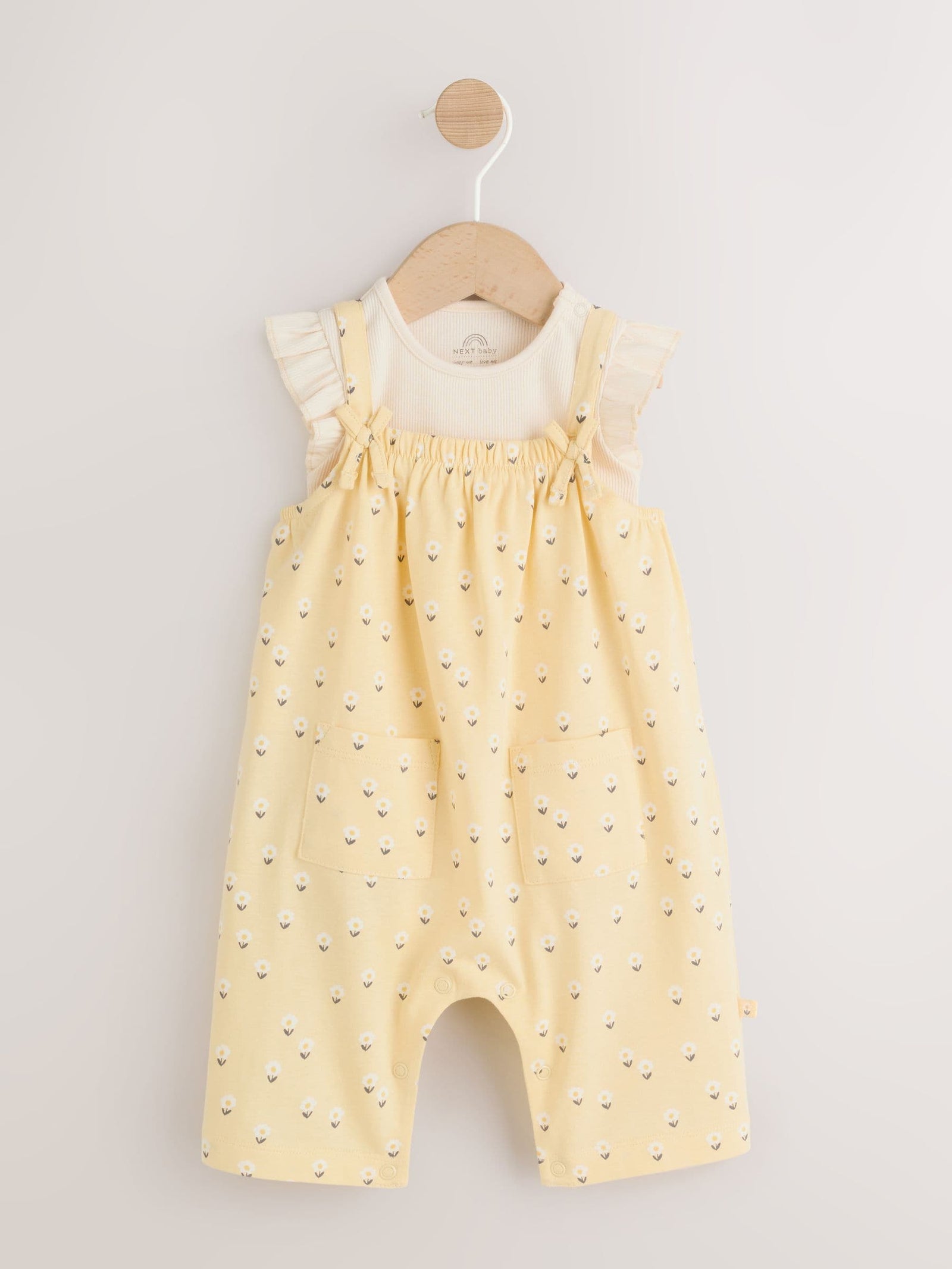Yellow Ditsy Baby Jersey Dungarees and Bodysuits Set 2 Piece (0mths-3yrs)