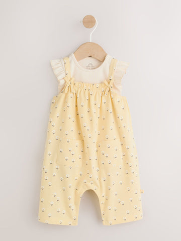 Yellow Ditsy Baby Jersey Dungarees and Bodysuits Set 2 Piece (0mths-3yrs)