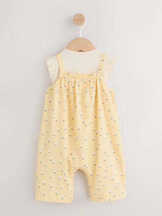 Yellow Ditsy Baby Jersey Dungarees and Bodysuits Set 2 Piece (0mths-3yrs)