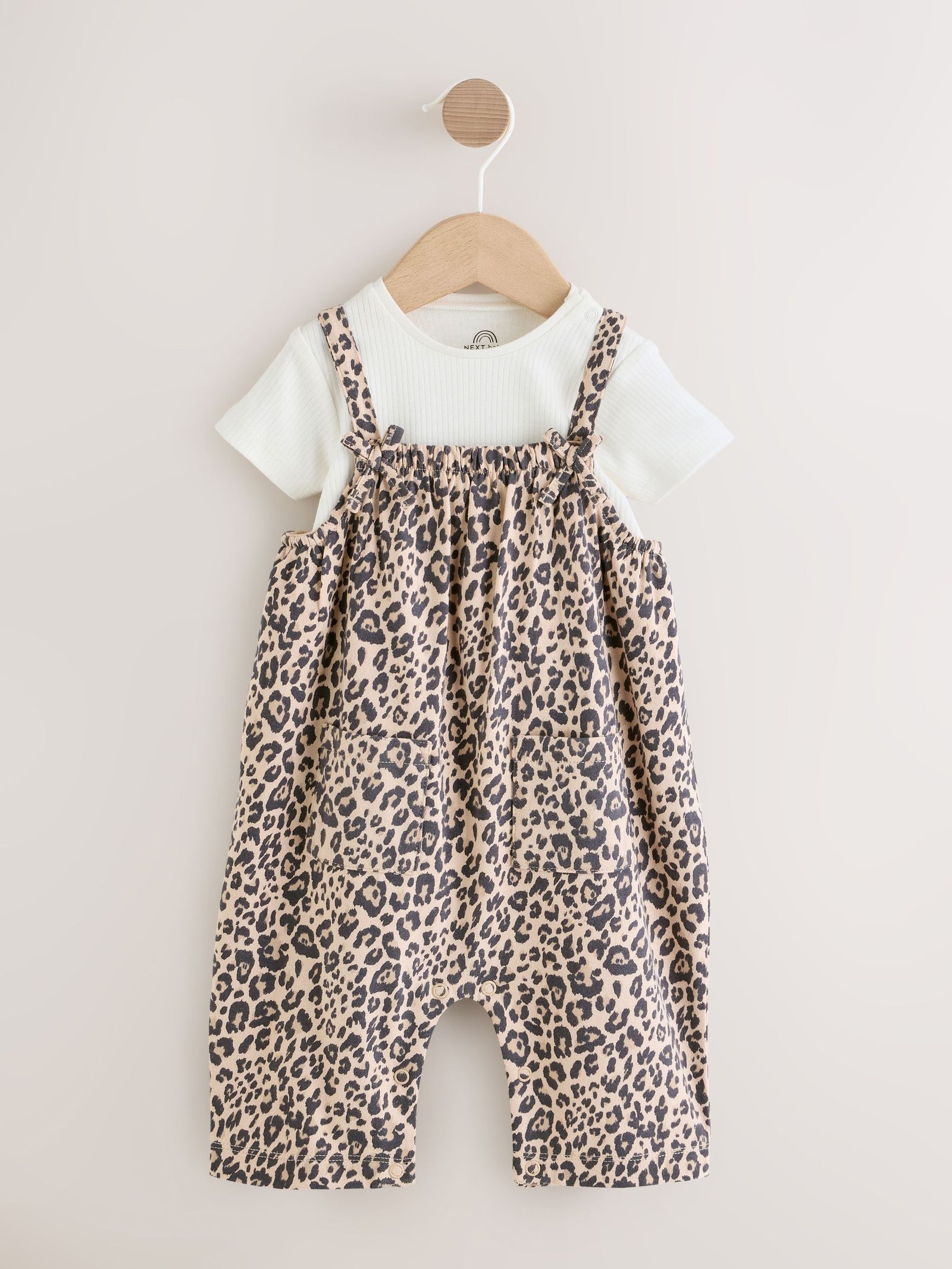 Leopard Print Baby Jersey Dungarees and Bodysuits Set 2 Piece (0mths-3yrs)