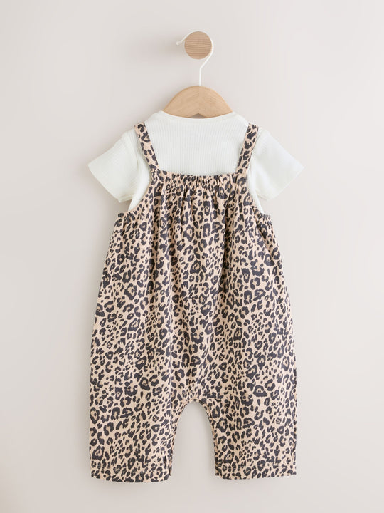 Leopard Print Baby Jersey Dungarees and Bodysuits Set 2 Piece (0mths-3yrs)