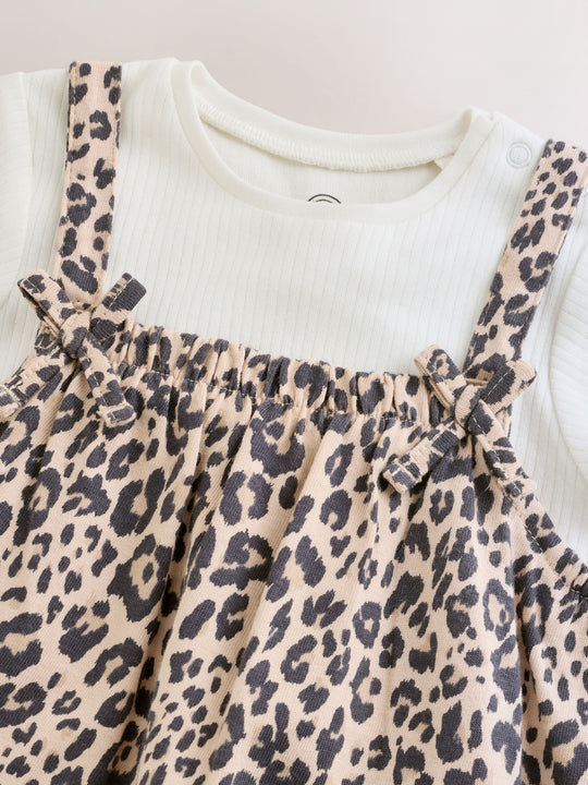 Leopard Print Baby Jersey Dungarees and Bodysuits Set 2 Piece (0mths-3yrs)