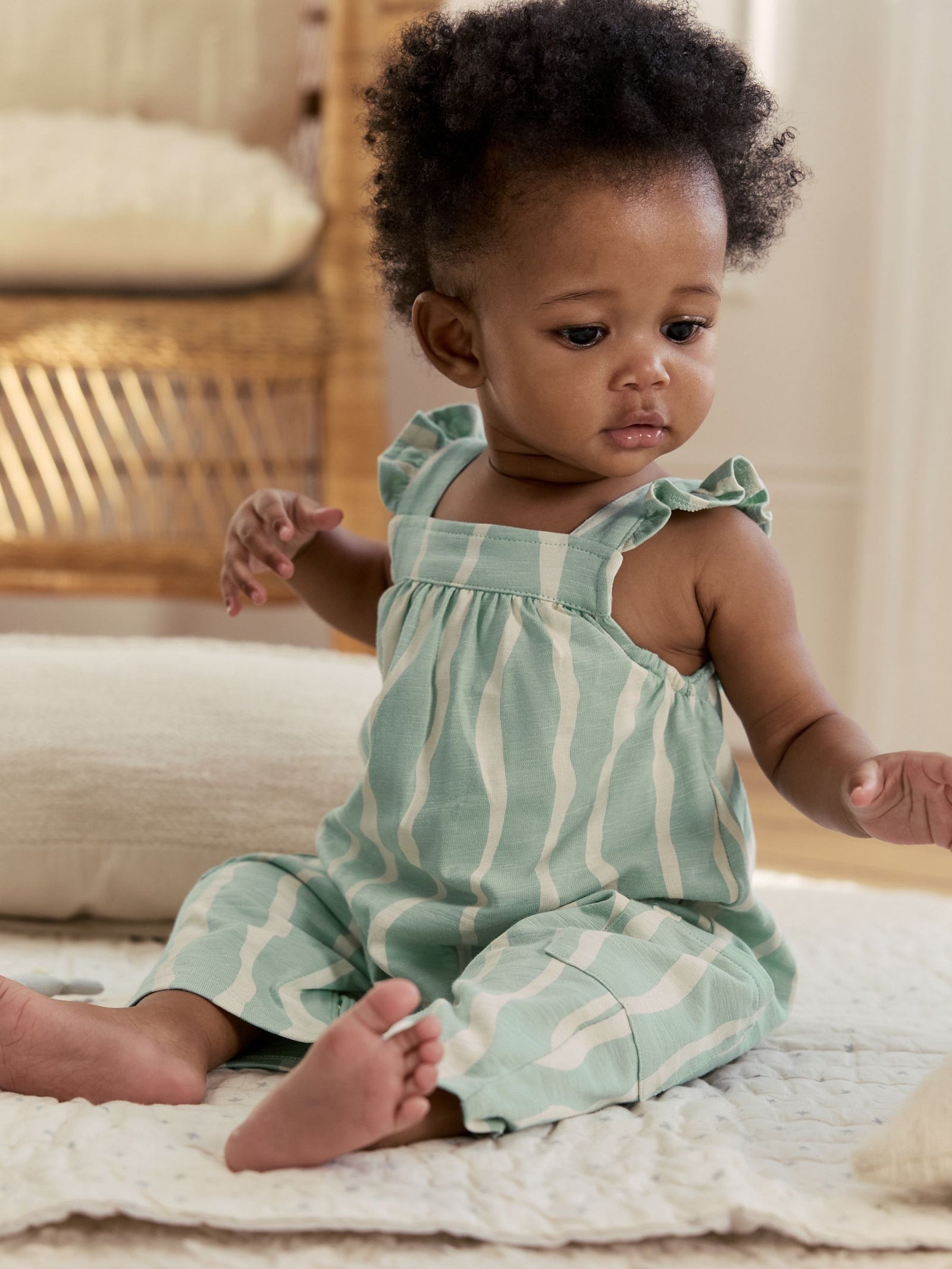 Sage Green Stripe Baby Long Leg Jersey Romper (0mths-3yrs)