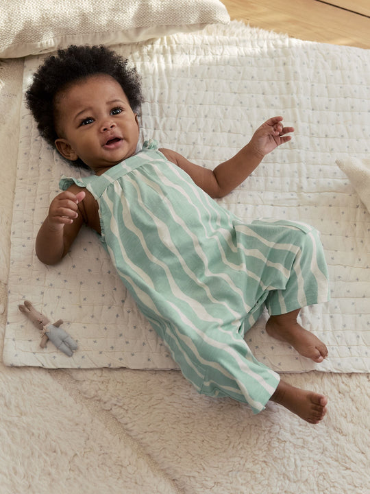 Sage Green Stripe Baby Long Leg Jersey Romper (0mths-3yrs)