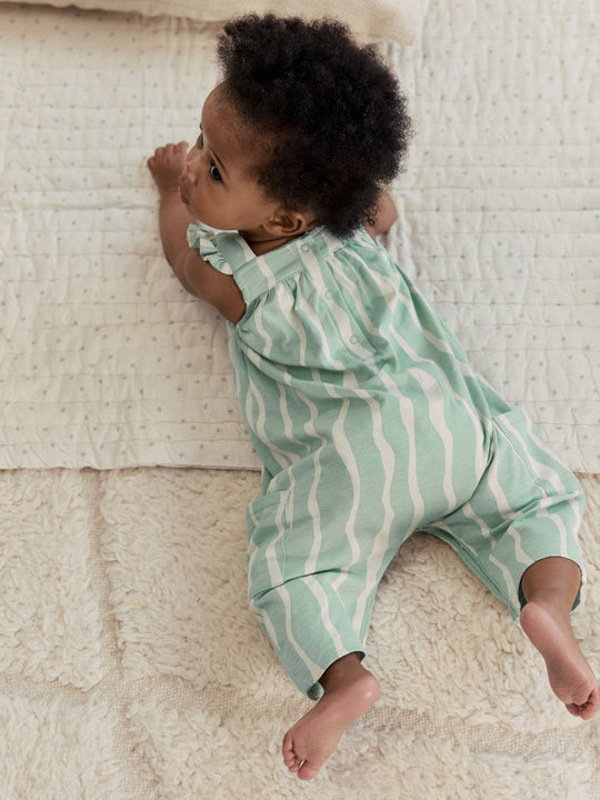 Sage Green Stripe Baby Long Leg Jersey Romper (0mths-3yrs)