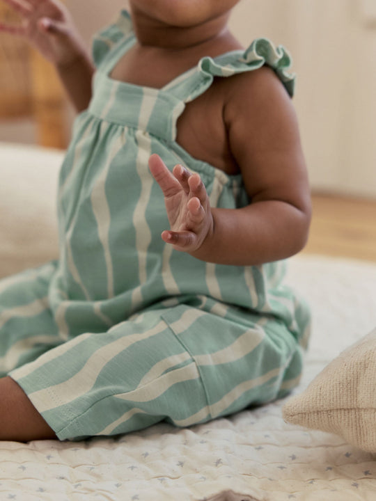 Sage Green Stripe Baby Long Leg Jersey Romper (0mths-3yrs)