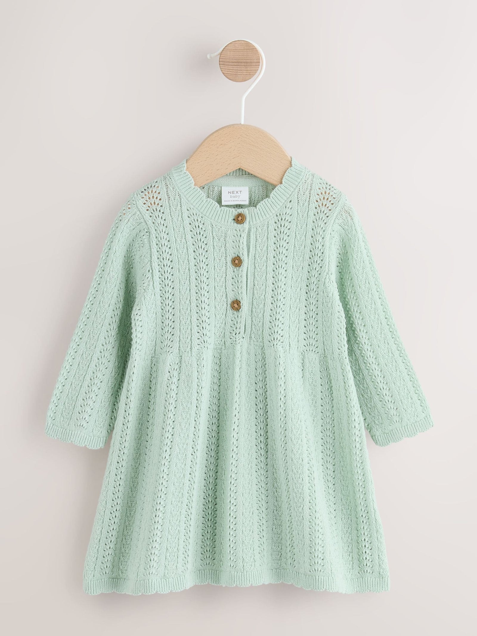 Sage Green Knitted Baby Dress (0mths-2yrs)