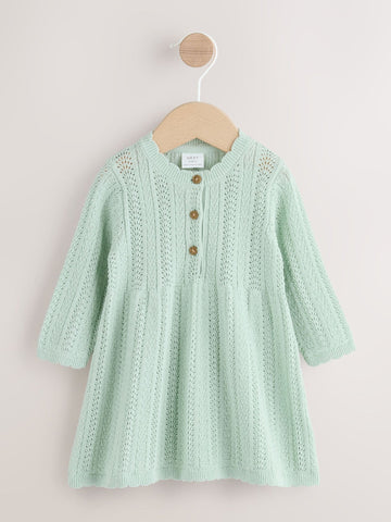 Sage Green Knitted Baby Dress (0mths-2yrs)