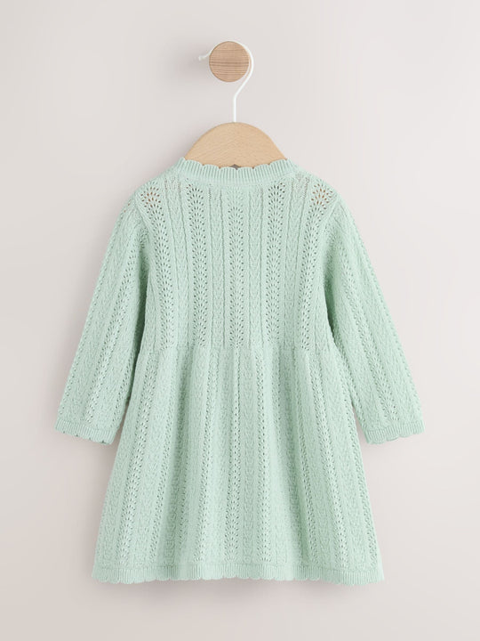 Sage Green Knitted Baby Dress (0mths-2yrs)