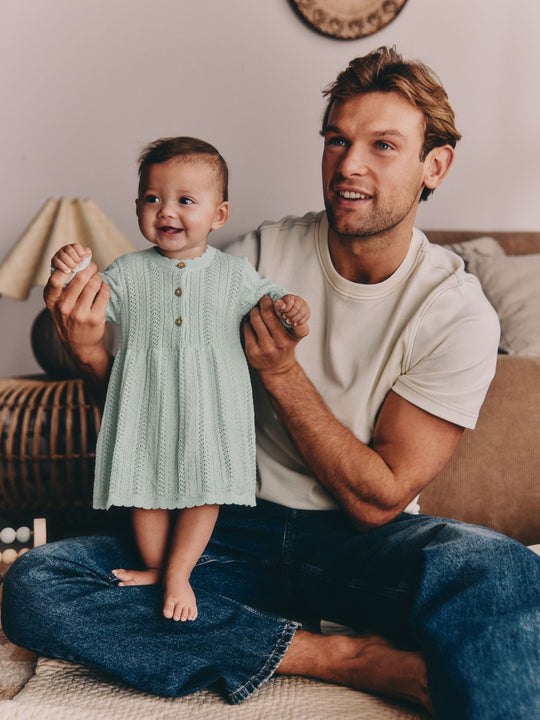 Sage Green Knitted Baby Dress (0mths-2yrs)