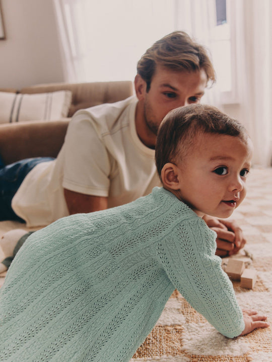 Sage Green Knitted Baby Dress (0mths-2yrs)
